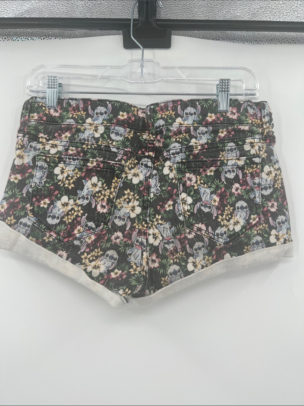 Size 9   Disney Stitch  Black Floral  Denim Shorts